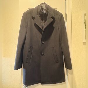 JOE Joseph Abboud Men's Black Wool Blend Car Coat Overcoat - Size Large - EUC